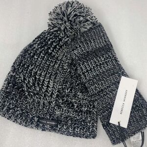 Rebecca Minkoff Black and Gray Knit Beanie and Scarf Set